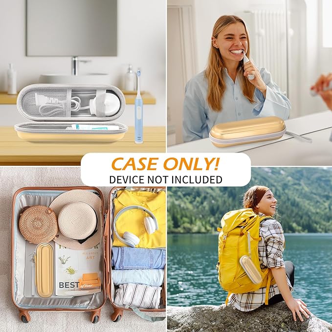 Toothbrush Travel Case for Oral B/Oral-B Pro 1000 1500 5000 7000 & Philips Sonicare 4100 1100 5300 5100 6100/iO Electric Toothbrush, Hard Protective Storage Bag (Dazzling gold)