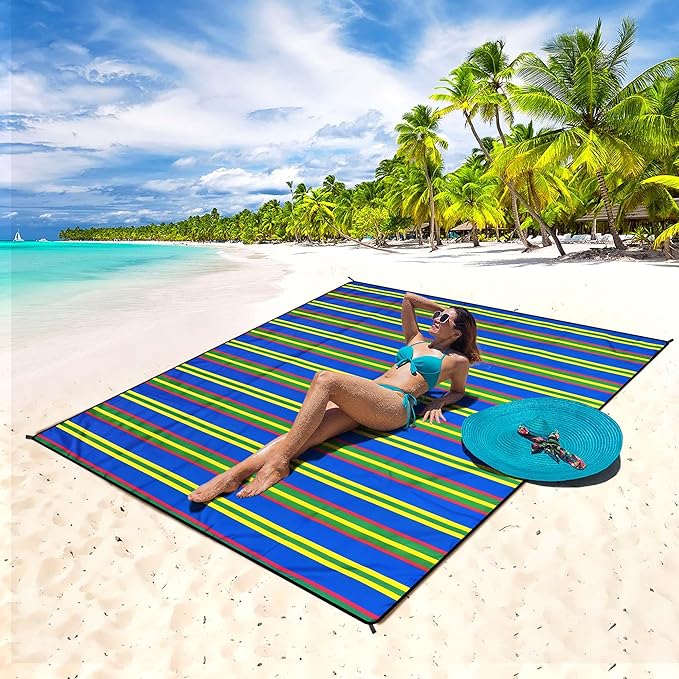 WIWIGO Beach Blanket Waterproof Sandproof Beach Mat 79" X 83"/10'x9'for 2-8 Adults Quick Drying Outdoor Picnic Mat Beach Accessories for Travel, Camping, Hiking