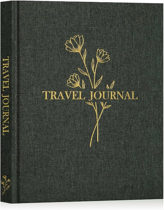 Lanpn Travel Photo Journal Notebook for Women Men, Linen Travel Log Diary Scrapbook Memory Book with Prompts, Anniversary Journals Traveling Gifts (Green, 110 Pages)