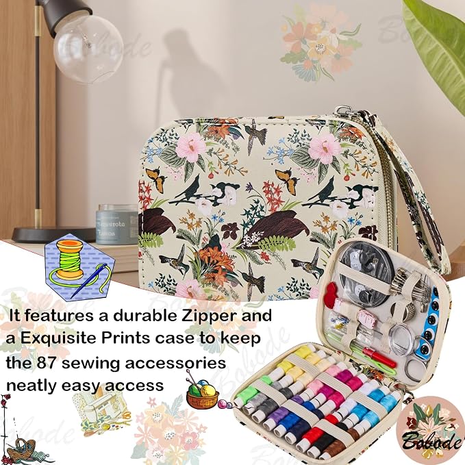 Travel Basic Hand Sewing Kit for Adults | Professional Portable Sewing Supplies with Sewing Thread,Garden Style Butterflies Sewing Kit for Beginners