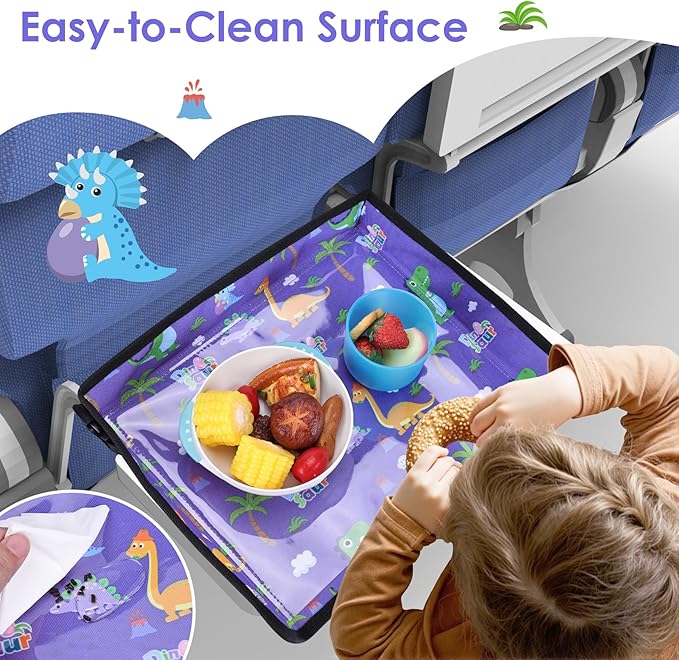 Kids Tray Table Cover, Airplane Tray Cover with Pockets, Airplane Travel Essentials for Kids, Portable Airplane Must Haves for Toddler on Plane or Train and Flying Supplies (Blue)