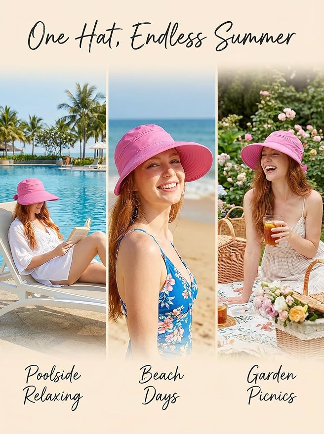2-in-1 Women’s Sun Visor Sun Hat Zipper Off Ponytail Friendly, Lightweight Quick Dry, Summer UV Protection