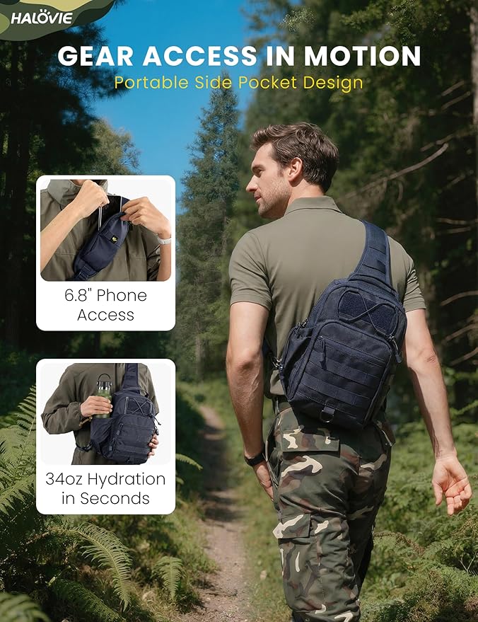 HALOVIE Anti-theft Tactical Sling Bag RFID Navyblue Military Shoulder Bag with Phone Pack EDC Molle Crossbody Bag for men