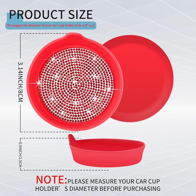 Amooca Car Cup Coaster Universal Non-Slip Cup Holders Bling Crystal Rhinestone Car Interior Accessories 4 Pack Red Whole Rhinestone