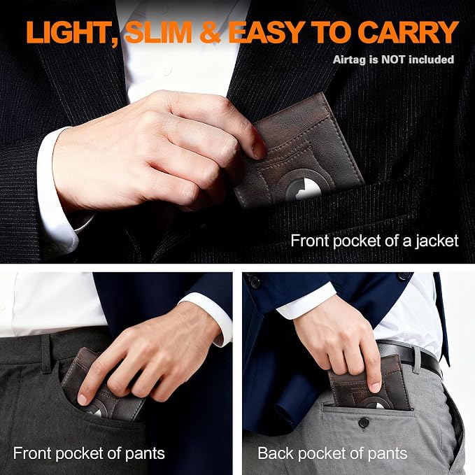 Wallet for Men Slim RFID Blocking Bifold Carbon Fiber,Minimalist Small Compact Front Pocket Credit Card Holder,Thin Mens Leather Wallets Smart Security With 2 ID windows 1 Cash (Retro Black & Brown)
