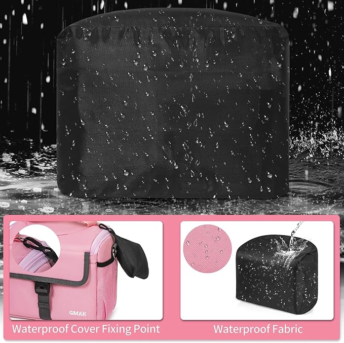 GMAK Camera Bag for Photographers, Anti-shock Camera Shoulder Bags with Water-resistant Rain Cover, Camera Case Compatible for DSLR/SLR/Mirrorless Cameras, 9'' × 4.7'' × 7.5'', Pink