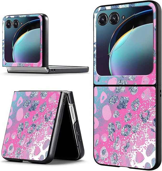 for Motorola Moto Razr 2024 Case,Moto Razr 50 Phone Case Cute Slim Hard PC Ultra-Thin Anti-Scratches Shockproof Protective Cover,Pink Blue Glitter