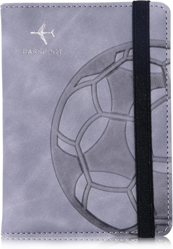 Passport Holder and Card Slot Combo RFID Blocking Leather Personalized Travel Passport Wallet for Men and Women US Passport Cover Protector (Soccer light grey)