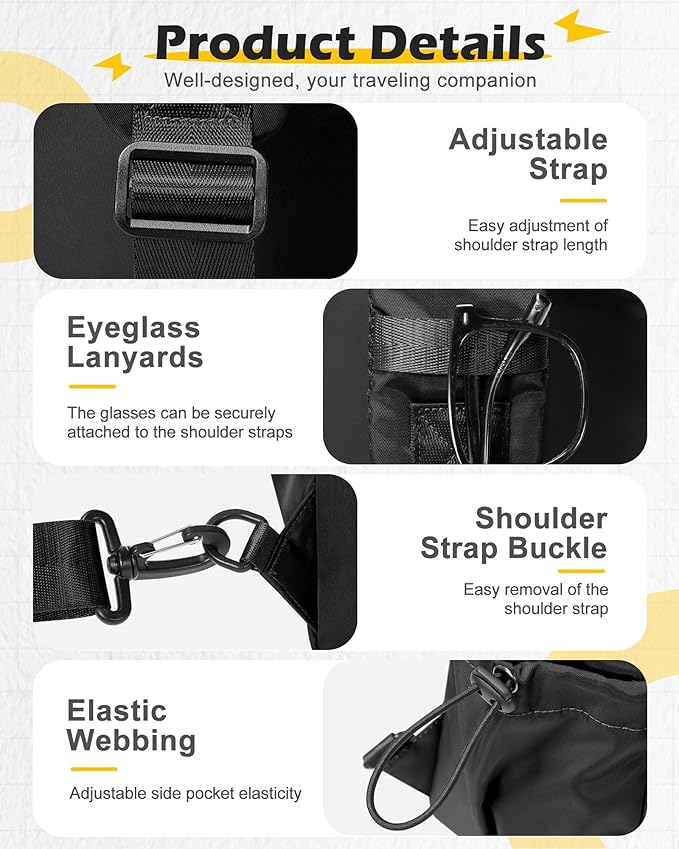 SEAFEW Large Black Sling Crossbody Bag for Men Women, Tactical Backpack Shoulder Daypack Mini Cross Body Motorcycle Chest Bags, Small One Strap Fanny Back Pack for Casual Travel Hiking Sport Gym