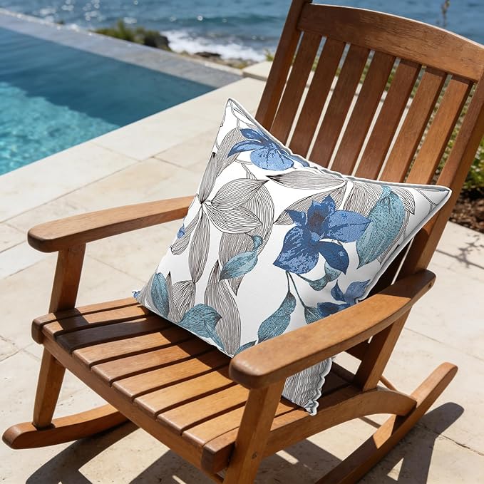 LVTXIII Outdoor Throw Pillows 20x20 Patio Waterproof Square Pillows with Piping Fade Resistant Accent Pillow for Spring Summer Garden Decoration, Set of 2, Clemens Noir Blue