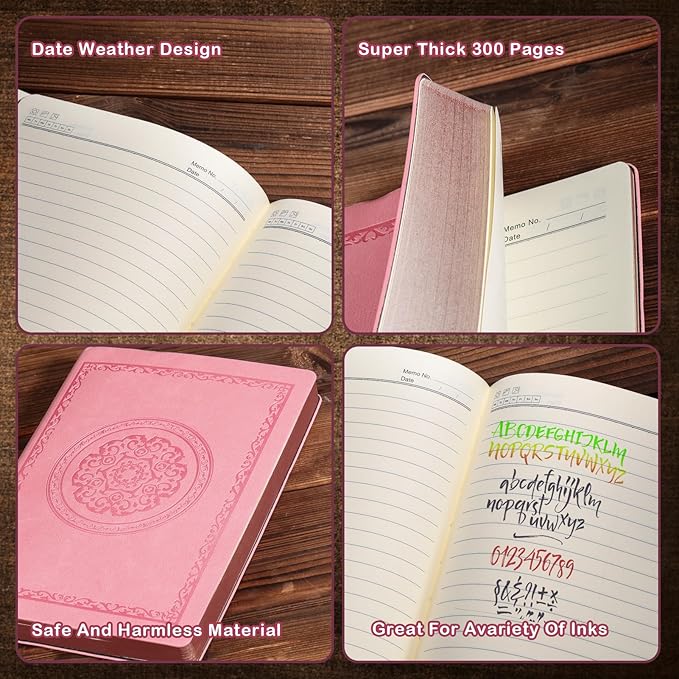 Fetinar 2026 Leather Vintage Journal Notebook,300 Pages,Leather Softcover Lined Journal Notebooks for Women Men,Notebook Journals for Writing Travel,Business,Office,5.7'' X 8.3'',Pink