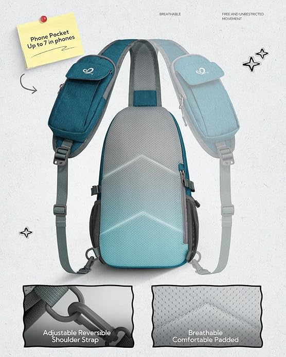 WATERFLY Sling Bag Crossbody Backpack: 8L RFID Anti Theft Cross Body Shoulder Bag Travel Crossover Side Bag for Men Women