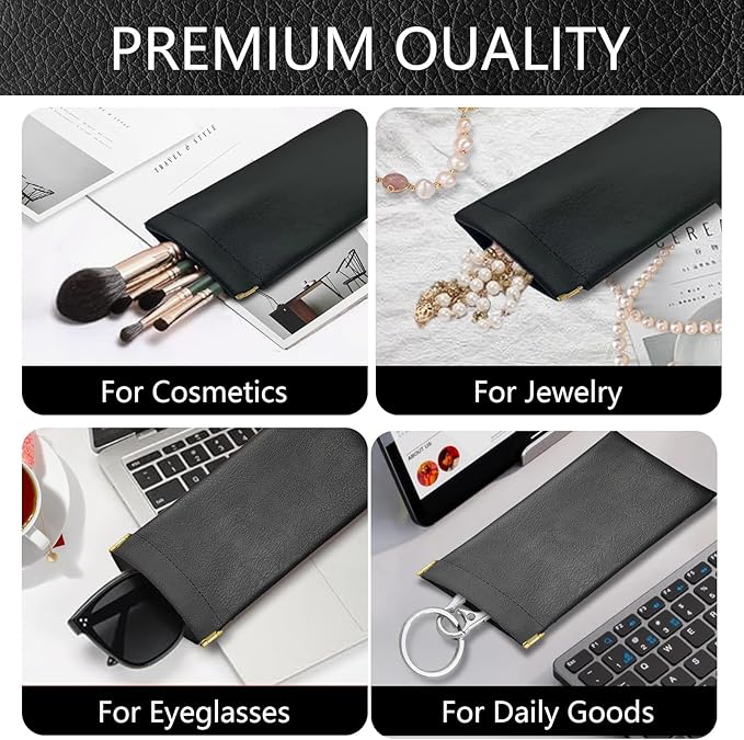 Sunglass Case 3 Pack Portable Antiscratch Leather Waterproof Squeeze Top Soft Eyeglass Cases Pouch