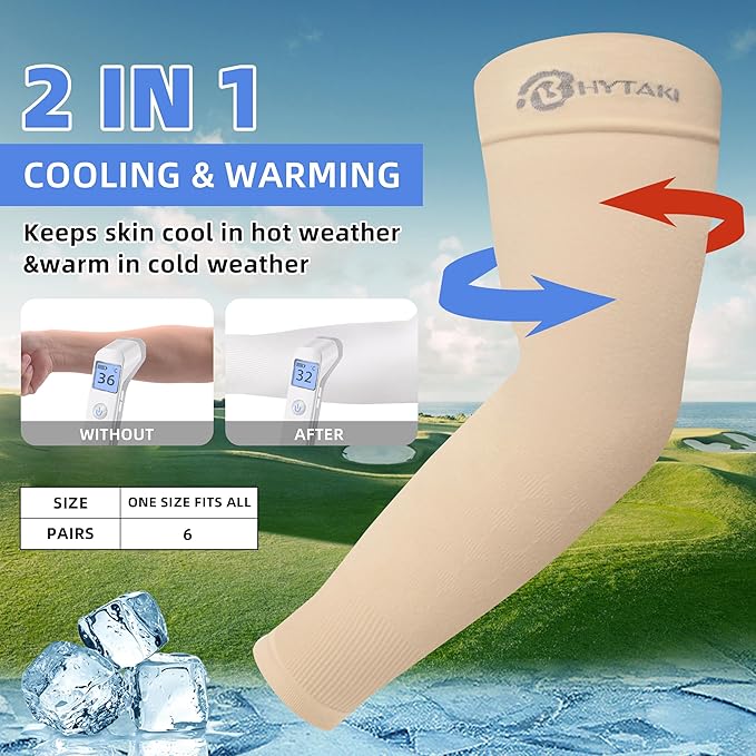 BHYTAKI UV Sun Protection Arm Sleeves, UPF 50 Sports Cooling Arm Compression Sleeves for Men Women Teenager