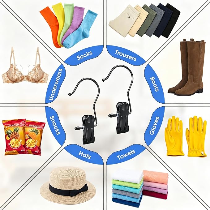 30 Pcs Boot Hangers Clips for Closet, Heavy Duty Legging Organizer for Closet Hanging Pants Hangers with Clips Clothes Pins Hanger Clips Laundry Hooks Bra Towel Socks Hats Tall Boots Home Travel Black