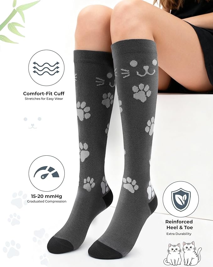 Compression Socks for Women 15-20 mmHg, Viscose from Bamboo, 3-Pair Knee High for Flying, Work & All-Day Comfort