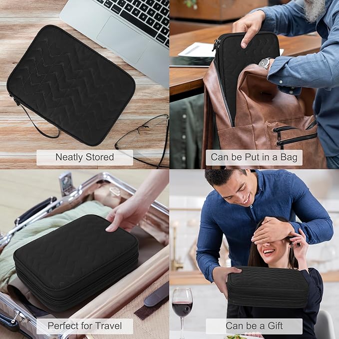 FYY Electronic Organizer, Extra Large Travel Cable Organizer Bag Pouch Portable Waterproof Double Layers All-in-One Storage Bag for iPad, Cable, Power Bank, Laptop Charger for Office, Black-Pattern