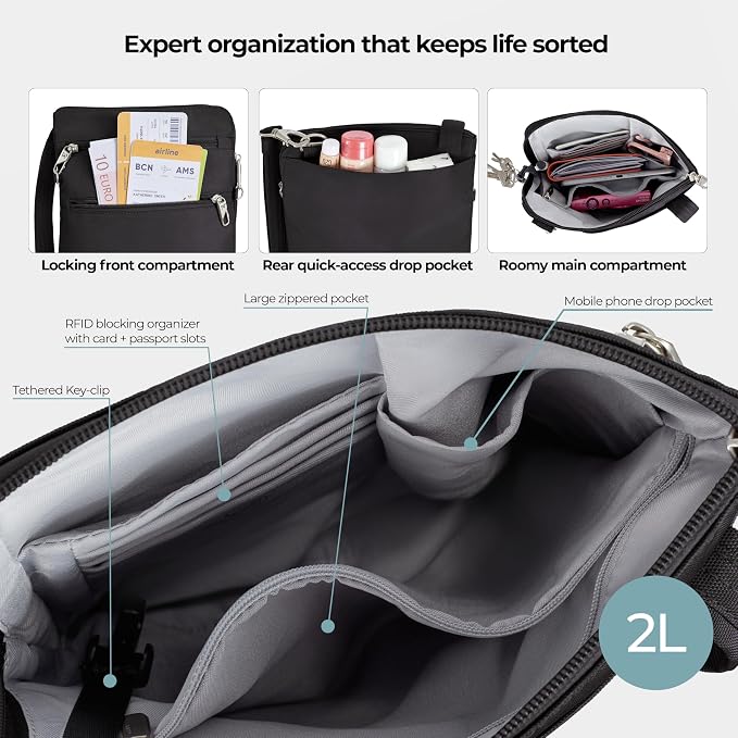 Travelon Anti-theft Classic Slim Double Zip Crossbody
