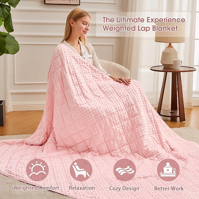 Pink Weighted Blanket for Adults 12lbs, 48"x72", Twin Full Size Breathable Cooling Minky Heavy Throw Blanket for 110-130lbs, Soft Winter Thick Big Blankets Weighted Comforter Gifts for Sleeping