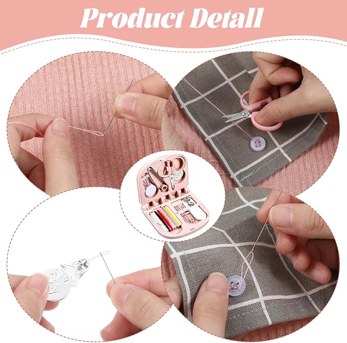 Tyqour Mini Sewing Kit Travel, Emergency Small Sewing Kit, Needle and Thread Kit Deluxe 5th Gen Square Soft Pink, Portable Essentials for Quick Repairs