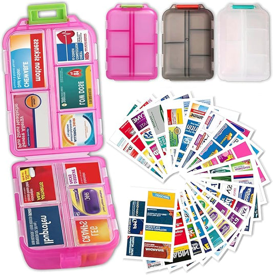 iouwei Large Pill Organizer with Medicine Labels, Travel Daily Pill Container, Mini Medication Organizer, 7-Day Pill Case, Set of 3 (Pink+White+Grey)