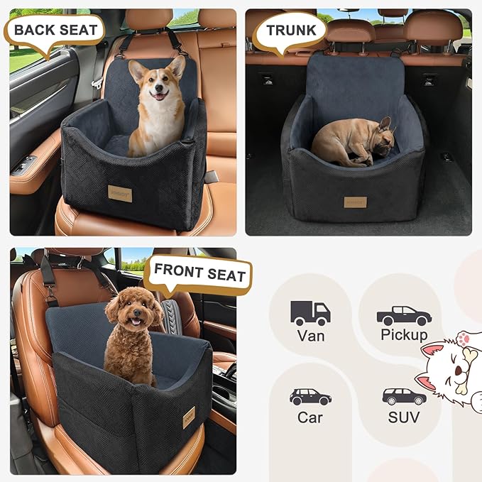 JOEJOY Dog Car Seats for Small Medium Dogs Under 35lbs, Dog Booster Seat with Detachable Washable Cover and Cushion, Memory Foam Pet Car Seat with Safety Belt and Storage Pockets (DG)