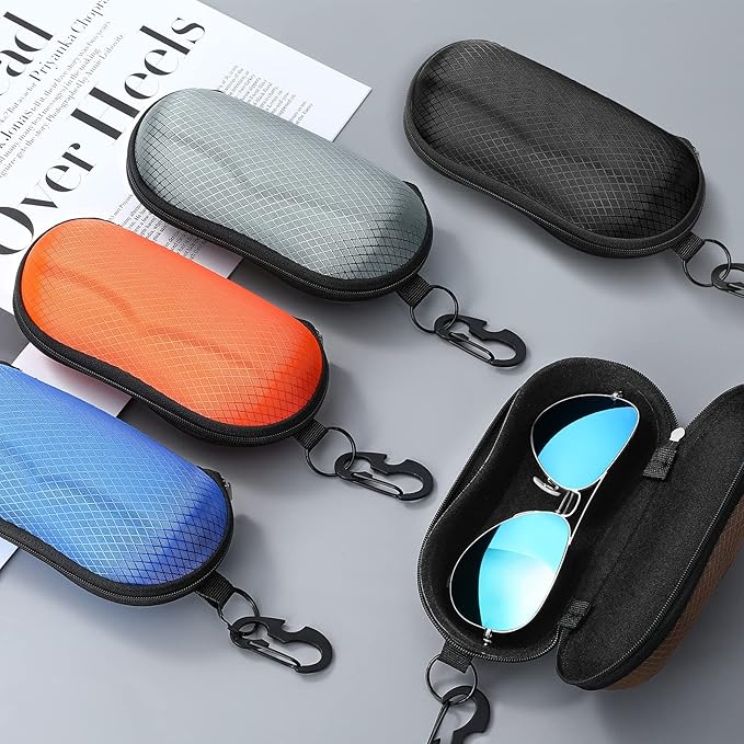 MoKo Semi Hard Shell Sunglasses Case, Unisex Protective Eyeglass Case Glasses Case Holder with Metal Hanging Hook