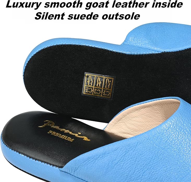 PAMIR Women's Hand-Turned Scuffs, Genuine Leather Indoor House Slippers with Memory Foam