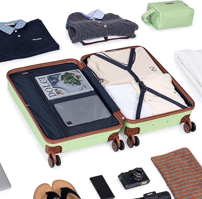 Carry on Luggage Sets 22x14x9 Airline Approved Durable Travel Luggage Suitcases with Wheels,ABS Hard Case Suitcases with Spinner Wheels,(LightGreen,3 Piece Sets(20"/DB/TB))