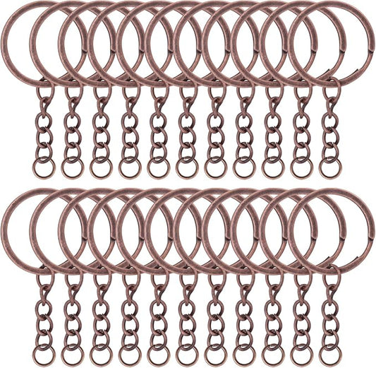 20Pcs Keychain Key Ring with Chain Bulk Split Key Chain，1.1 Inch Key Chains Parts with Open Jump Ring Connector for Jewelry Making Crafts (Bronze)