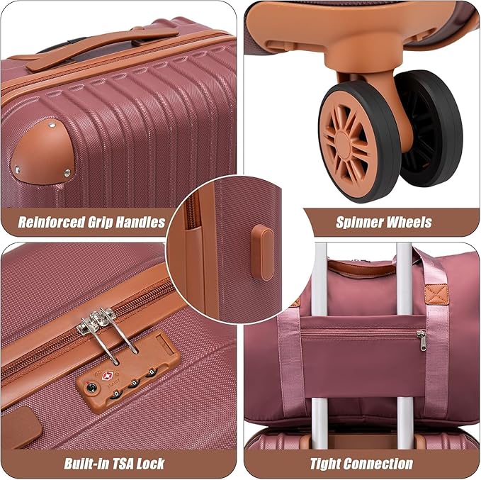 Cosbarn Carry On Luggage Sets 3 Piece, 20 Inch Luggage 22x14x9 Airline Approved with Wheels and TSA Lock, ABS Lightweight Hardshell Travel Suitcase Set with Duffel Bag Travel Bag for Men Women