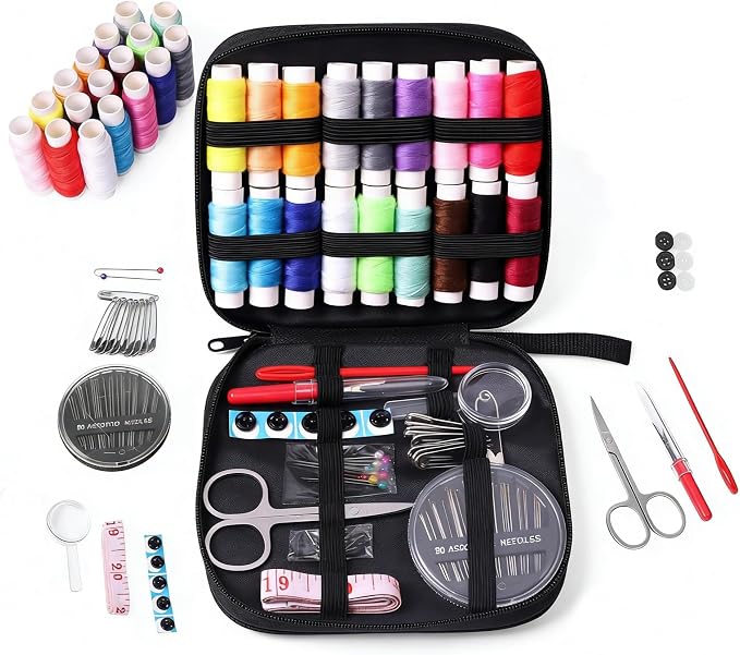 Portable Sewing Kit with Magnifying Glass, 86 Pcs Premium Sewing Supplies for Beginners, Home Emergency & DIY Use