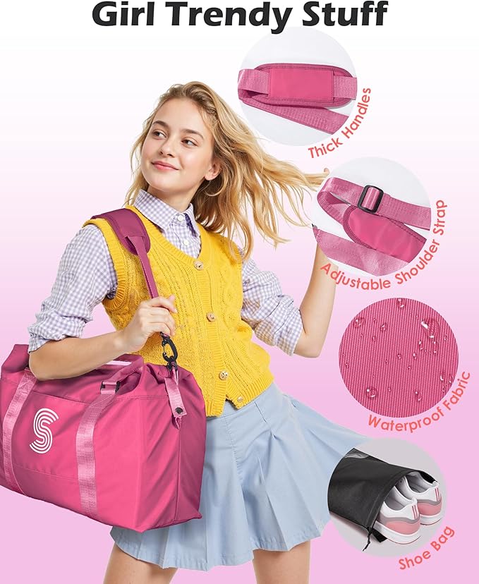 Tween Girl Trendy Stuff, Birthday Gift, Girls Initial Travel Bag, Sports Bag, Monogrammed Bags for Girls, Personalized Weekender Bag, Monogram Overnight Bag Gift for Her (Letter E)