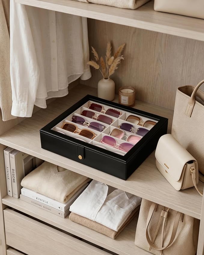 Lolalet 10/20 Slots Sunglasses Organizer Box, Eyeglasses Eyewear Holder Case for Multi Pairs Collection