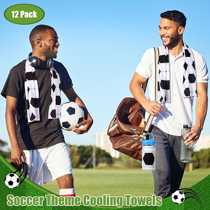 Hahafelt 12 Pack Soccer Cooling Towels, Soccer Ice Towels for Neck, 40"x12" Breathable Chilly Towel with Plastic Container, Microfiber Sport Towel for Players Team Gift Sport Party Favors