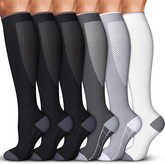 Acture 6 Pack Compression Socks for Women and Men - Knee High for Medical, Running, Nurses, Travel