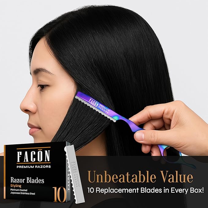 Facón Hair Razors for Cutting Hair - Professional Styling Razor Kit with 11 Replacement Blades, Stainless Steel Hairs Cutting Tool for Salon & Home, Premium Cutting Thinning Texturizing Faether Razor