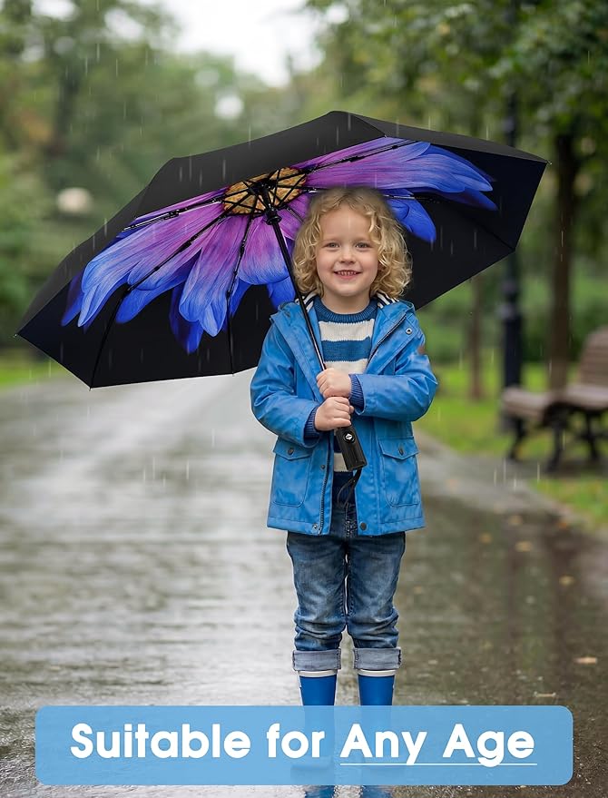 Yoobure Compact Travel Umbrella - Windproof Umbrellas for Rain, Small Portable UV Umbrella for Sun Protection, Folding Automatic Umbrellas in Lightweight for Car, Backpack, Walking, Kids, Women