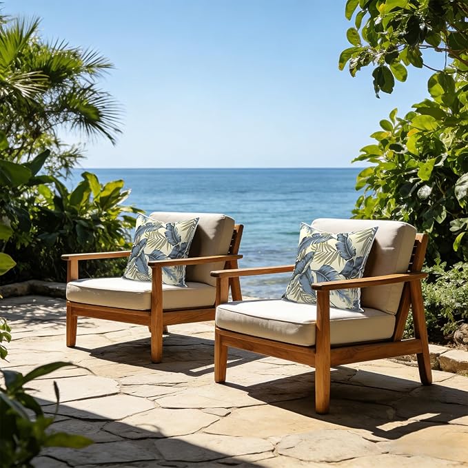 LVTXIII Outdoor/Indoor Throw Pillows, Decorative Patio Accent Pillows, Fluffy Water Repellent Garden Cushions for Home Patio Coach Sofa Use, 16×16 Inch, Pack of 2, ‌Lush Palm Blue