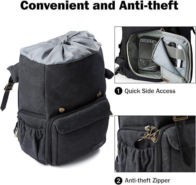 BAGSMART Camera Backpack, Large DSLR/SLR Waterproof Photography Bag Fit up to 15" Laptop with Tripod Holder, Waist Belt and Rain Cover, Black