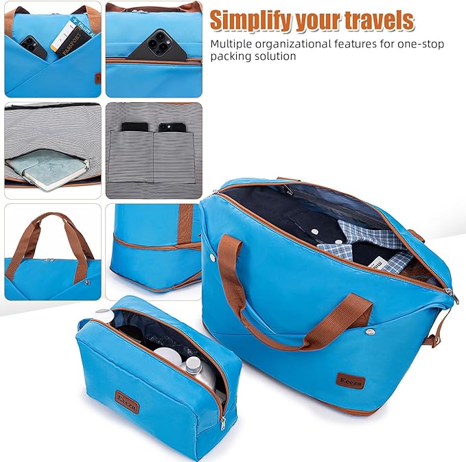 Carry on Luggage Sets 22x14x9 Airline Approved Durable Travel Luggage Suitcases with Wheels,ABS Hard Case Suitcases with Spinner Wheels,(SkyBlue,3 Piece Sets(20"/DB/TB))