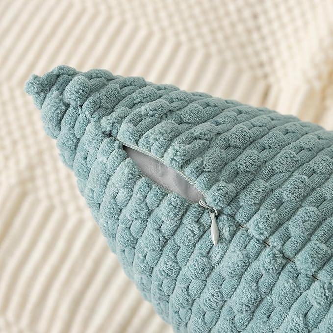 Kevin Textile 14x36 Inch Long Lumbar 1 Pack Boho Decorative Throw Pillow Cover Soft Striped Corduroy Rectangle Cushion Case Farmhouse Accent for Living Room Couch Sofa Bed, Dusty Green