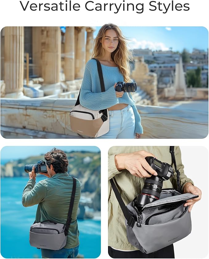 BAGSMART Camera Sling Bag, Small Camera Bags for Photographers with Tripod Holder, Waterproof DSLR/SLR/Mirrorless Camera Bags Crossbody with Rain Cover, Compatible with Canon Sony Nikon, Gray