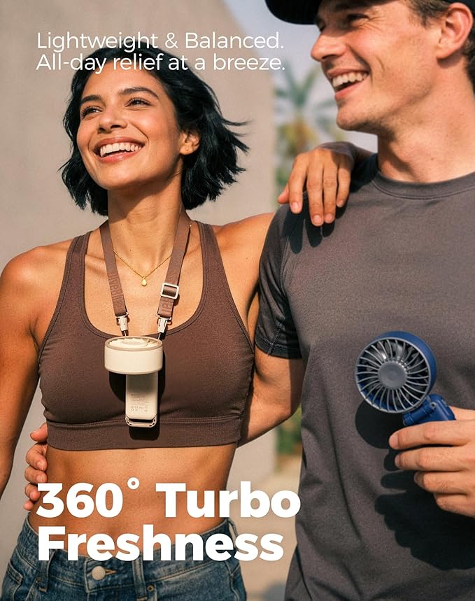 Diveblues Portable Handheld Fan, 7.4m/s High Speed Turbo Fan, 180° Foldable 4-in-1 Personal Neck Fan Carabiner Clip, 100 Speed Stepless Control, USB-C Rechargeable for Travel, Makeup Hot Flashes,D6036