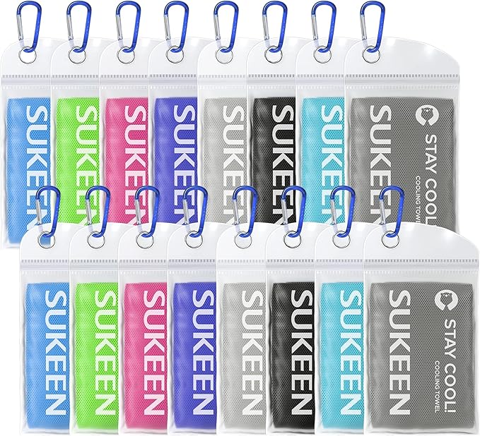 Sukeen 16pack Cooling Towel (40"x12") Bulk Ice Towel,Soft Breathable Chilly Towel,Microfiber Towel for Yoga,Sport,Running,Gym,Workout,Camping,Fitness,Workout & More Activities