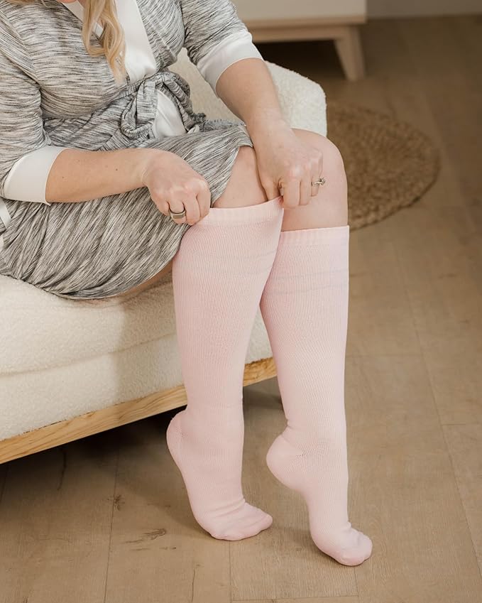 Premium Maternity Compression Socks (4-Pack) | Soft Pink & Grey Heather