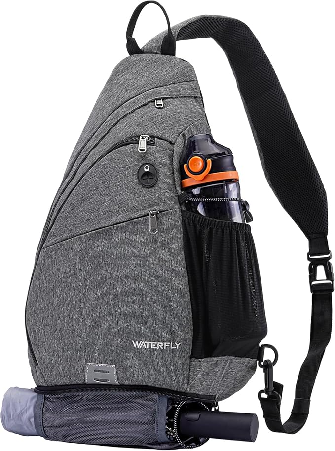 WATERFLY Sling Bag Sling Backpack Small Crossbody Shoulder Bag for Men Women Traveling Cycling Hiking Daypack