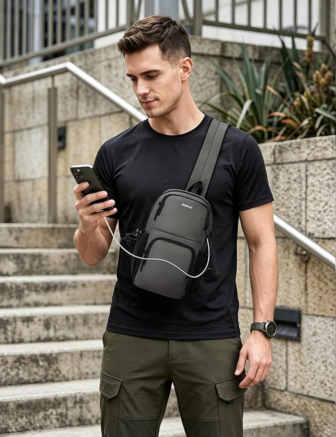 ECOHUB Crossbody Bags for Women Men, Anti-Theft RFID Blocking Sling Backpack Water Resistant Chest Shoulder Daypack, Grey