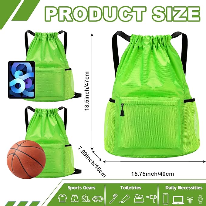 Tygelluis Drawstring Backpack, Waterproof Gym Bag with Water Bottle Pocket for Women Men, Pull String Sport Bag for Swim, Soccer and Basketball,Green
