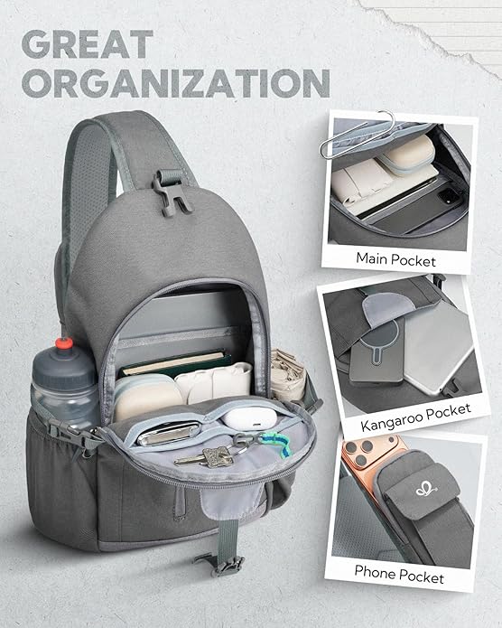 WATERFLY Sling Bag Crossbody Backpack: 8L RFID Anti Theft Cross Body Shoulder Bag Travel Crossover Side Bag for Men Women